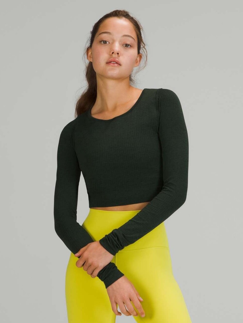 Lululemon Ebb to Street Long Sleeve Crop- Rainforest Green - Size 8